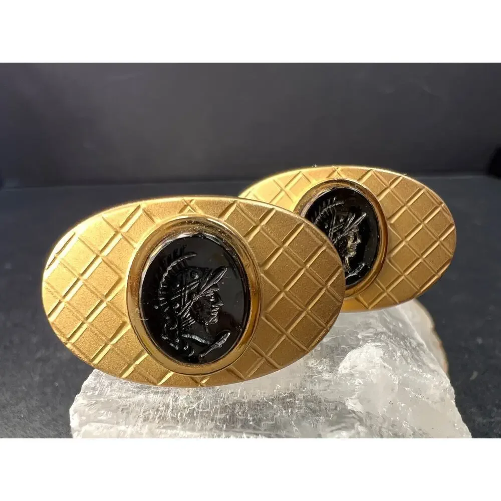 Vintage MCM Swank Gold Tone Centurion Cameo Cufflinks